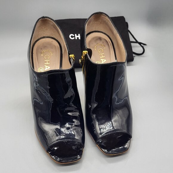 CHANEL Patent Leather Peep Toe Booties - Picture 3 of 14